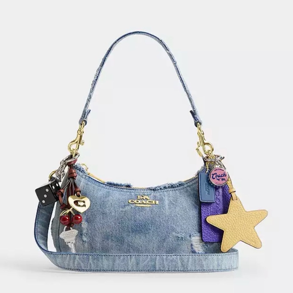 Coach Teri Shoulder Bag In Loved Denim With Charms